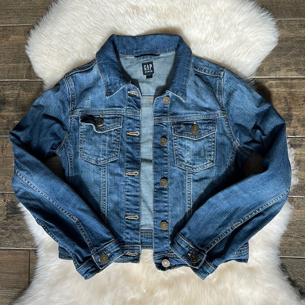 Girls GAP denim blue jean jacket, size large